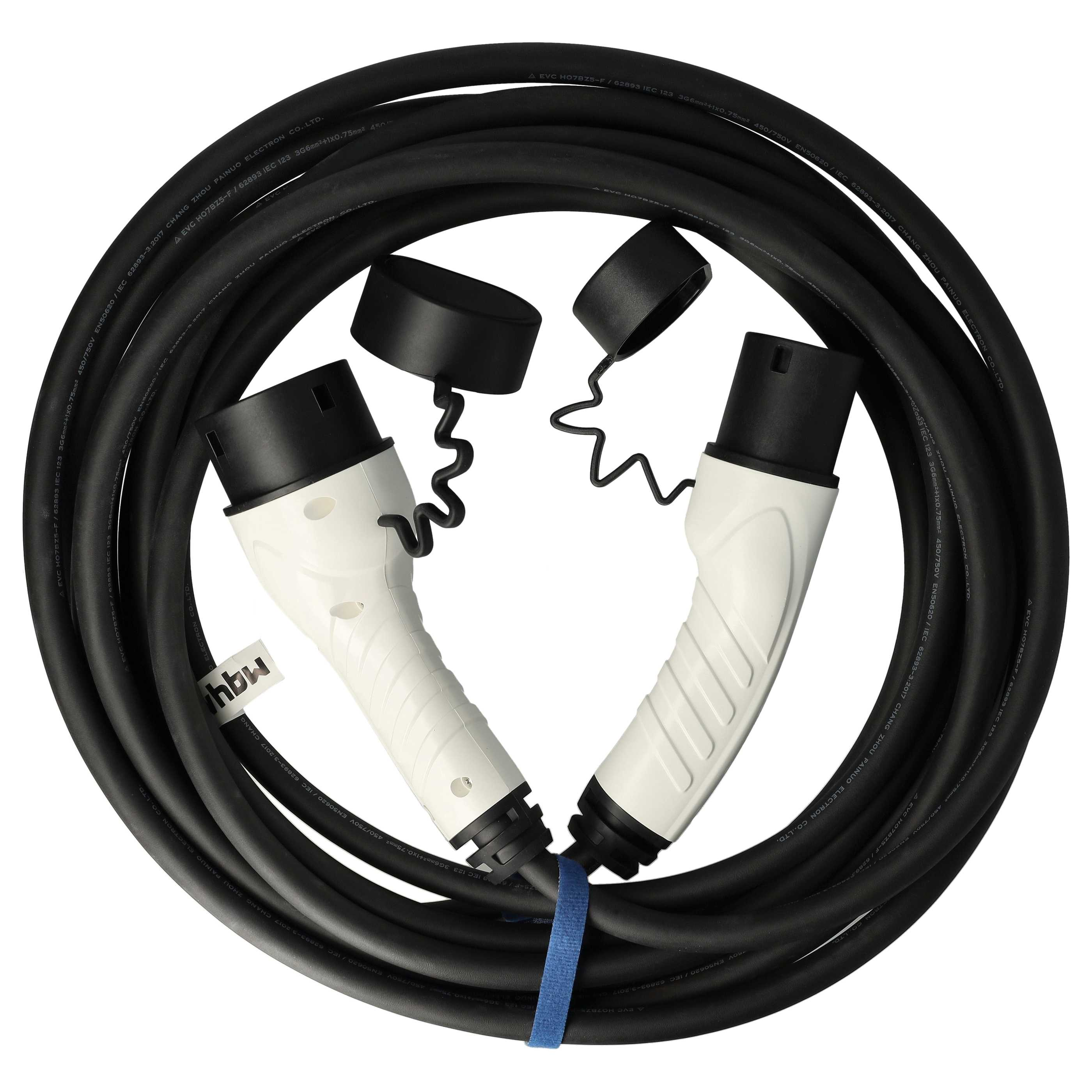 Schwarzes Kabel mit zwei weißen Steckern und schwarzen Kappen.