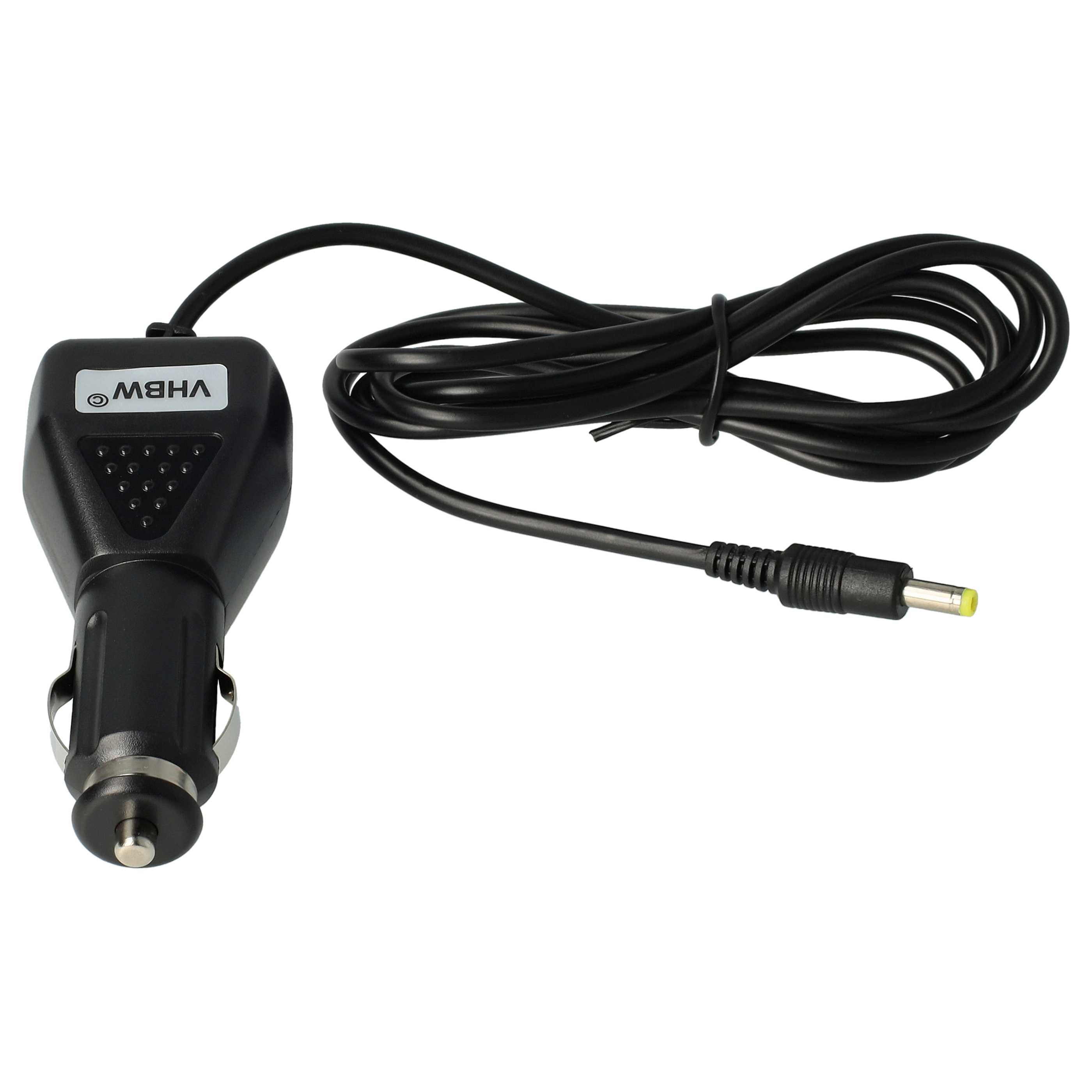 Schwarzes Autoladegerät mit Kabel und Stecker. VHBW-Logo auf dem Gehäuse.