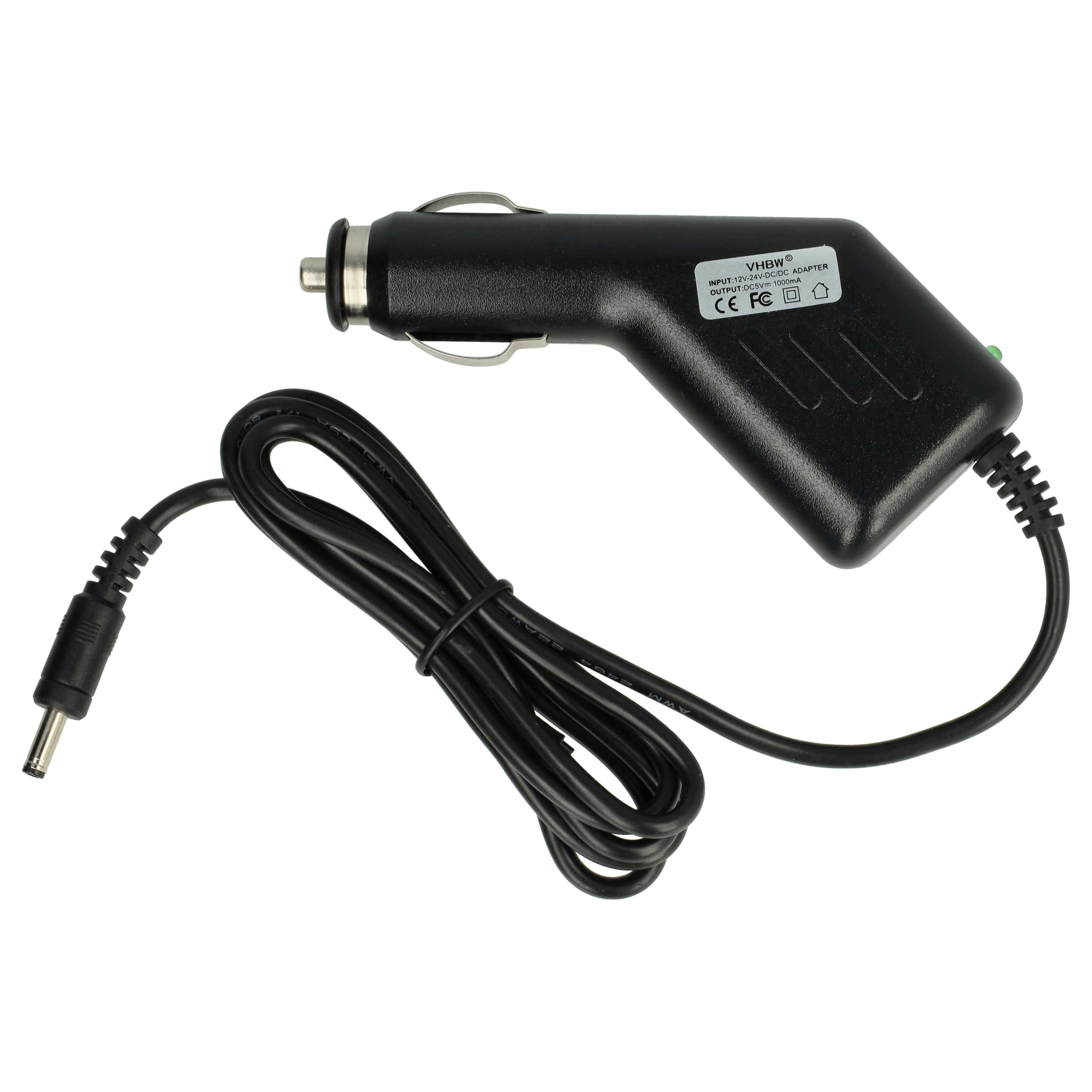 Schwarzer Kfz-Adapter mit Kabel und Rundstecker, VHBW Logo.