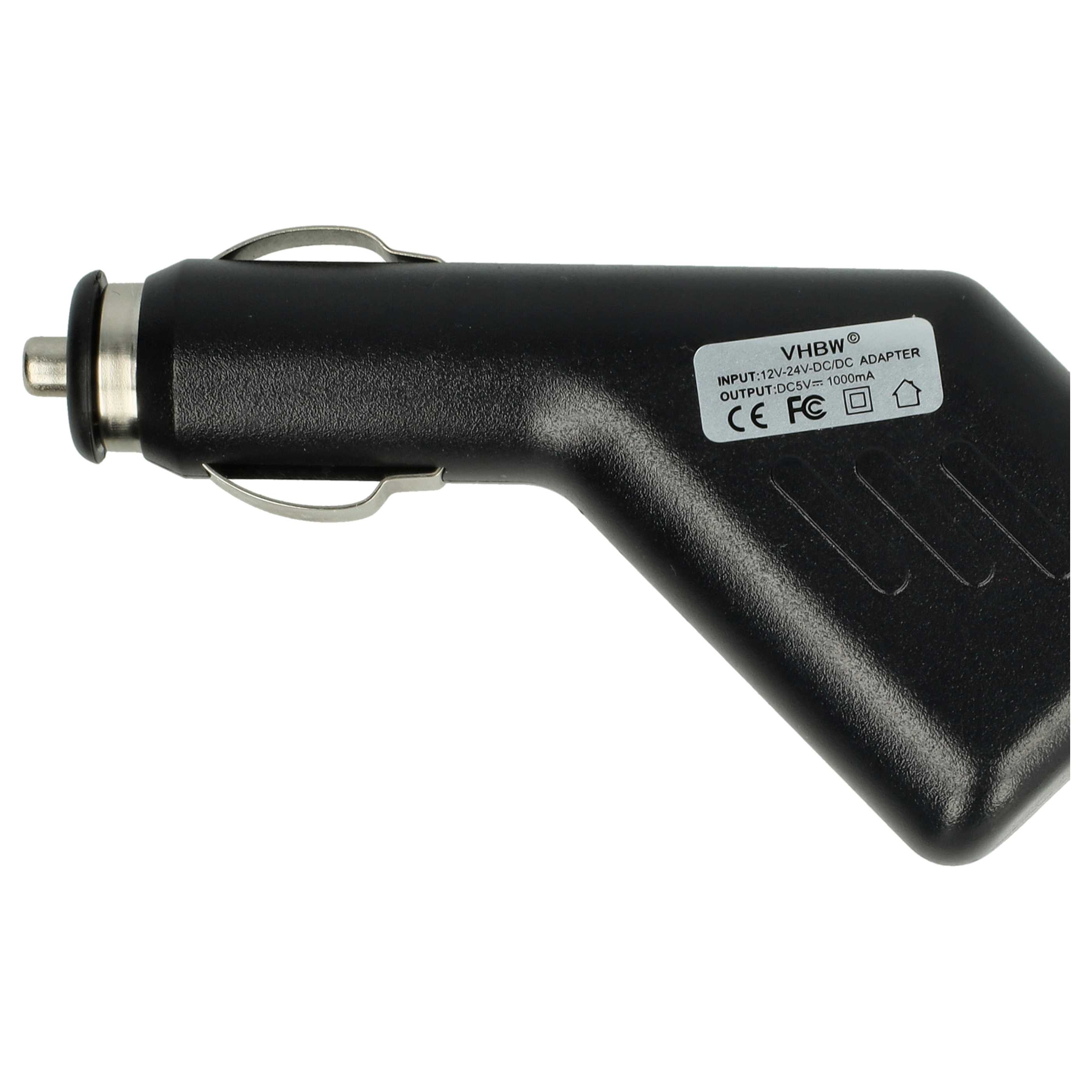 Schwarzer KFZ-Adapter mit VHBW-Logo, 12-24V Eing., 5V/1000mA Ausg.
