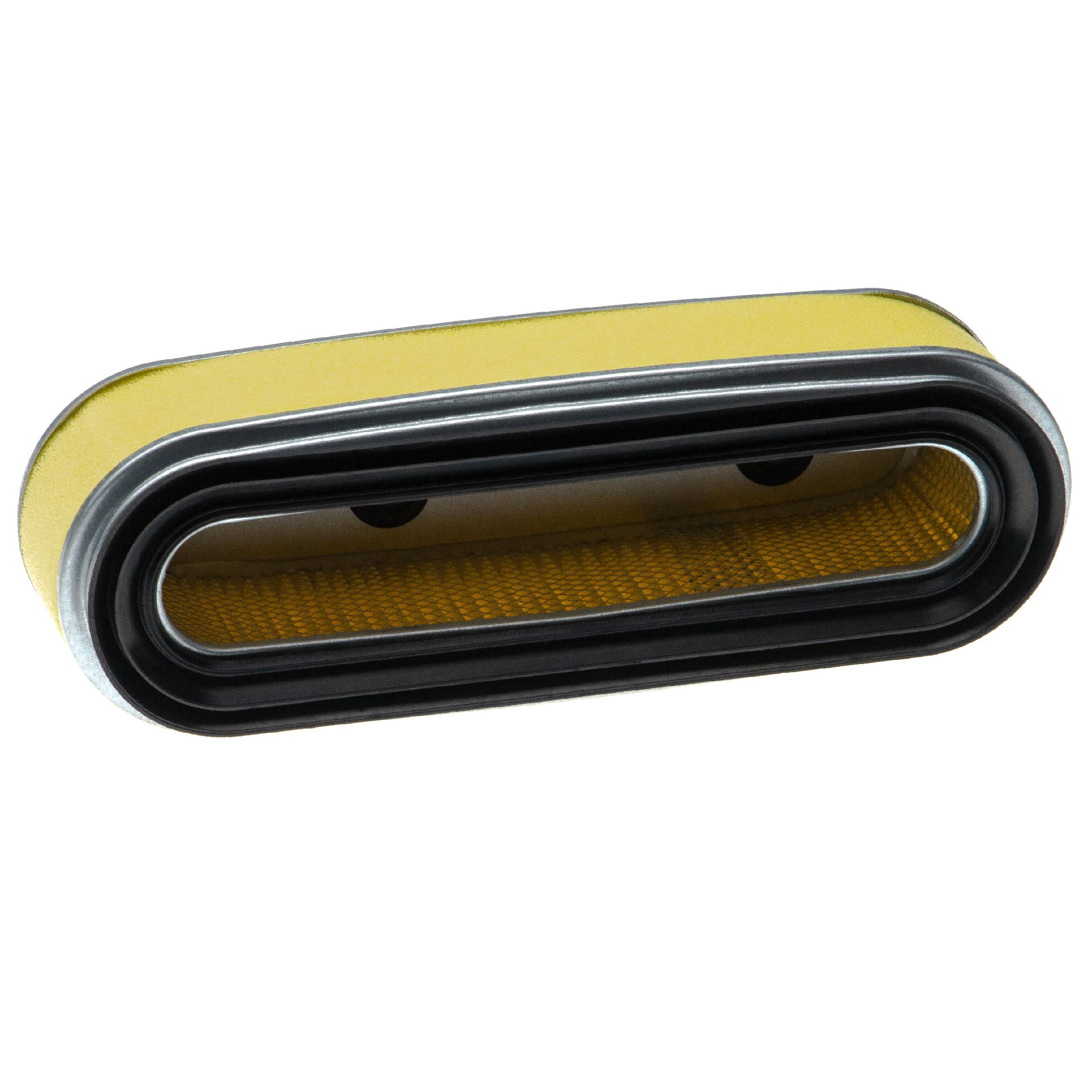 Ovaler Luftfilter mit gelbem Filtermedium und schwarzem Gummiabdichtung.