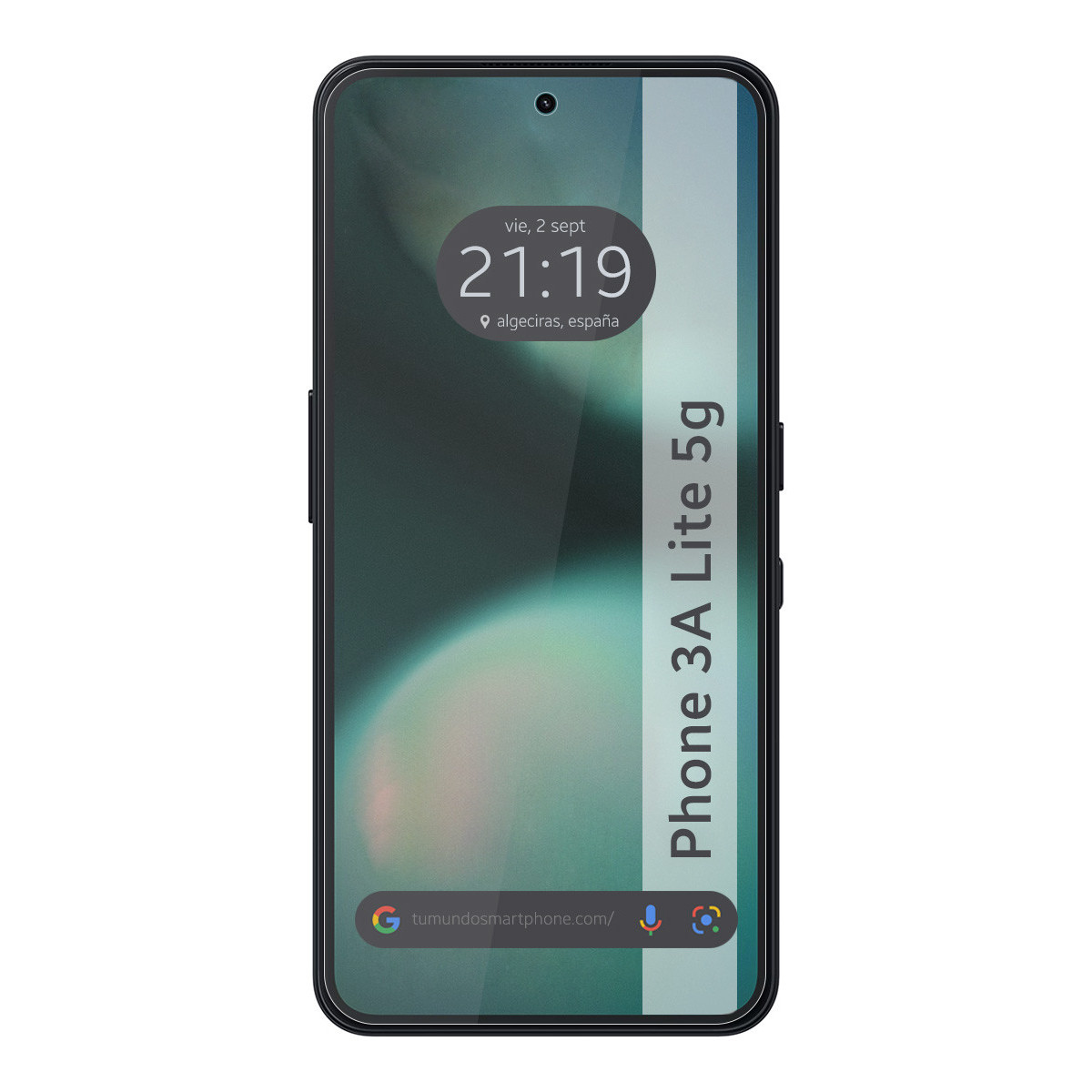 Un smartphone muestra "Phone 3A Lite 5g" y la hora 21:19.