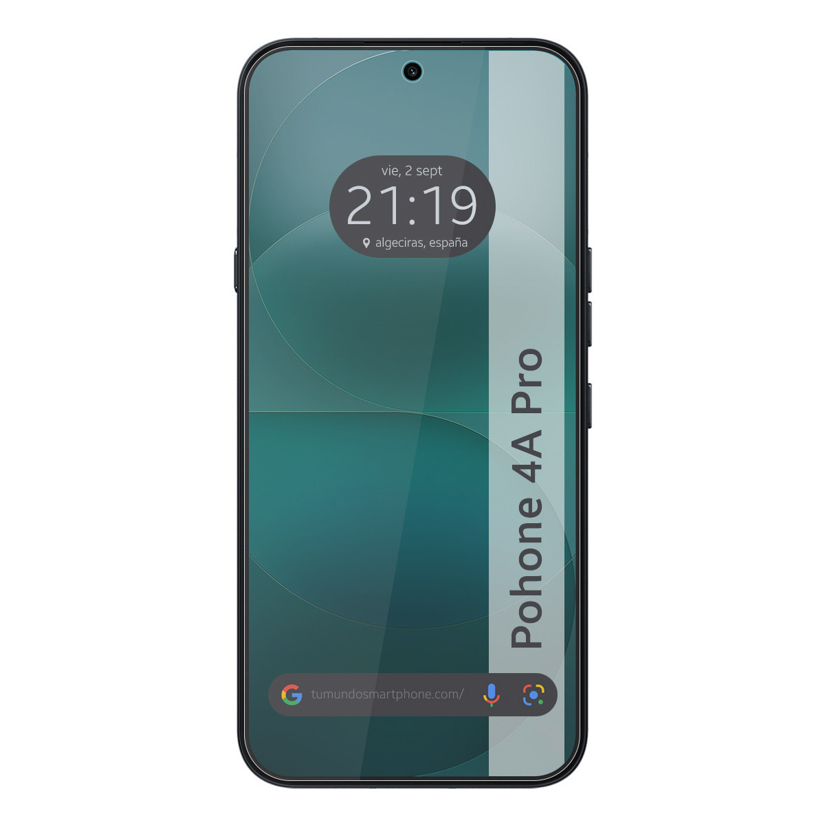 Un smartphone con fondo verde que muestra la hora 21:19.