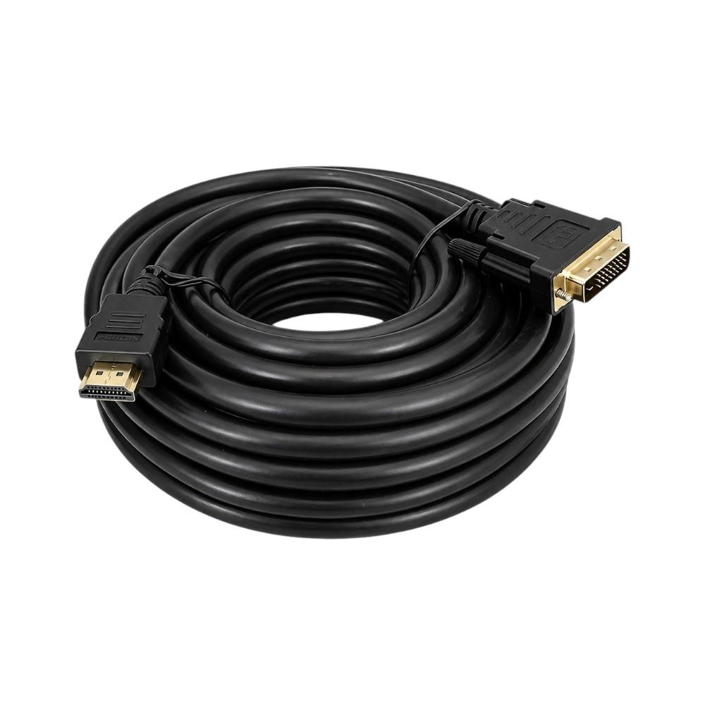 Siyah HDMI - DVI kablosu, rulo yapılmış, altın kaplama konektörlü.
