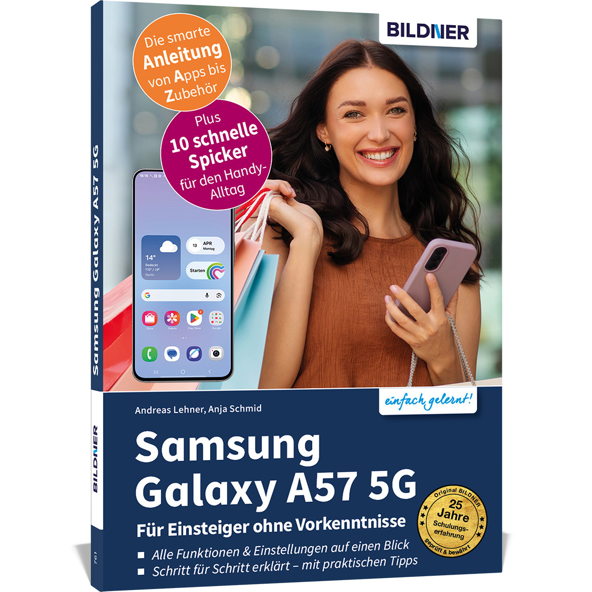 Buchcover: Frau mit Handy, Anleitung für Samsung Galaxy A57 5G.