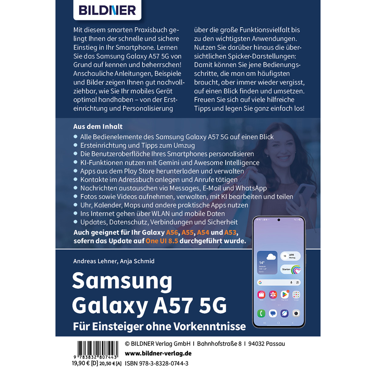 Buchcover: Samsung Galaxy A57 5G für Einsteiger. Enthält ein Smartphone-Bild.