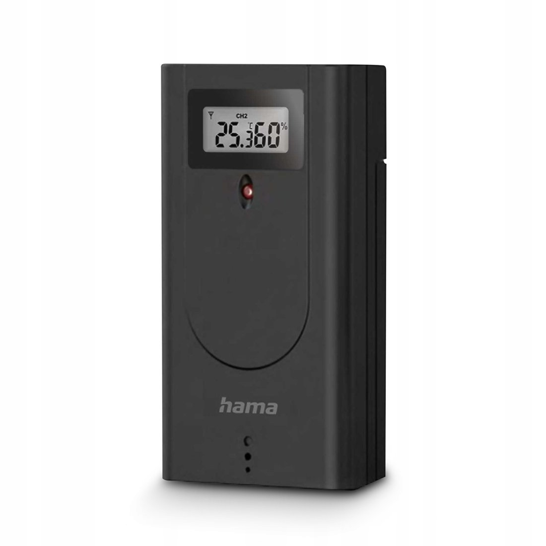 Schwarzes Hama Wettergerät mit digitaler Anzeige von 25,360%.