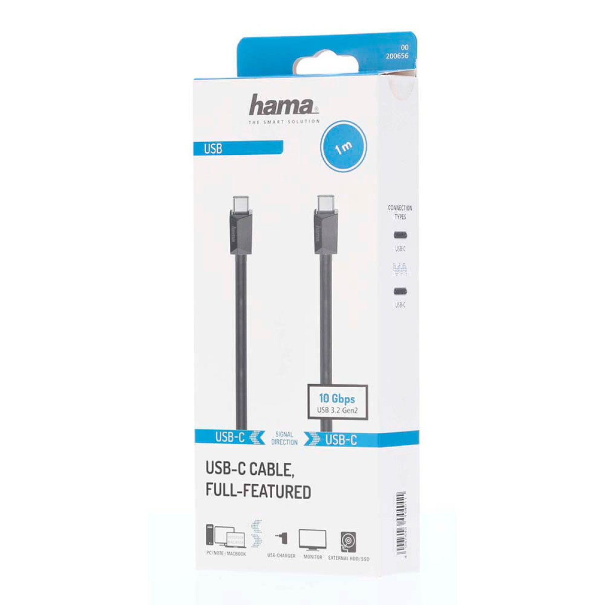 Hama USB-C cable, 1m, 10 Gbps, USB 3.2 Gen2, full-featured.