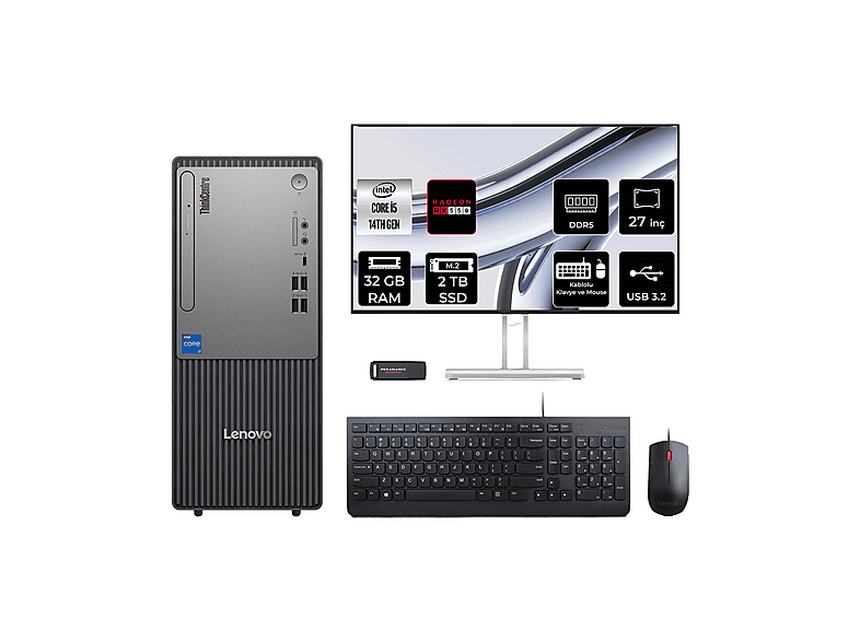 LENOVO ThinkCentre Neo 50T RX550 4GB 27" 12UAS1CF00P967 PER4 Bellek Intel Core i5-14400 32 GB RAM 2 TB SSD FreeDOS Masaüstü Bilgisayar
