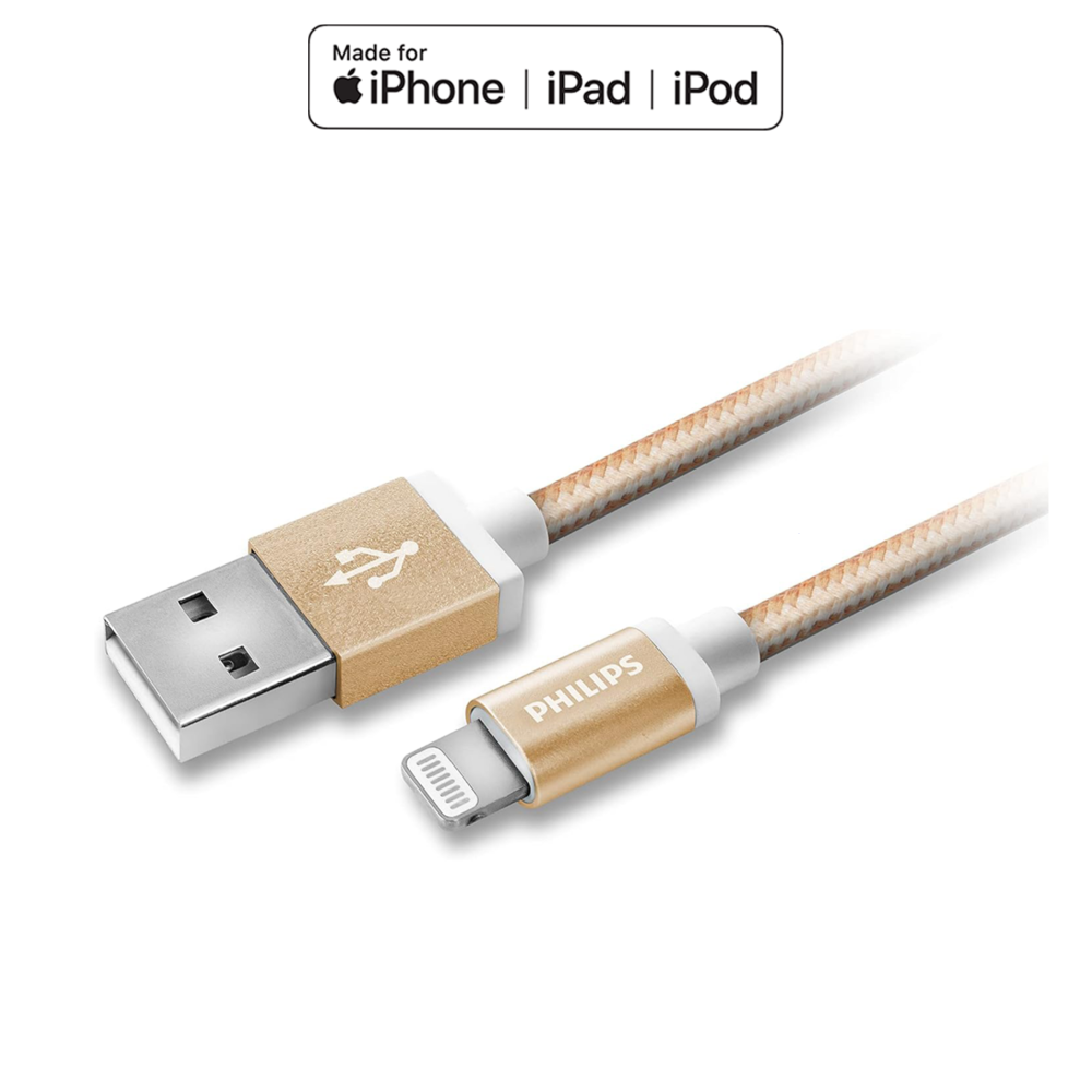 Altın Philips USB - Lightning kablosu, iPhone, iPad, iPod için.