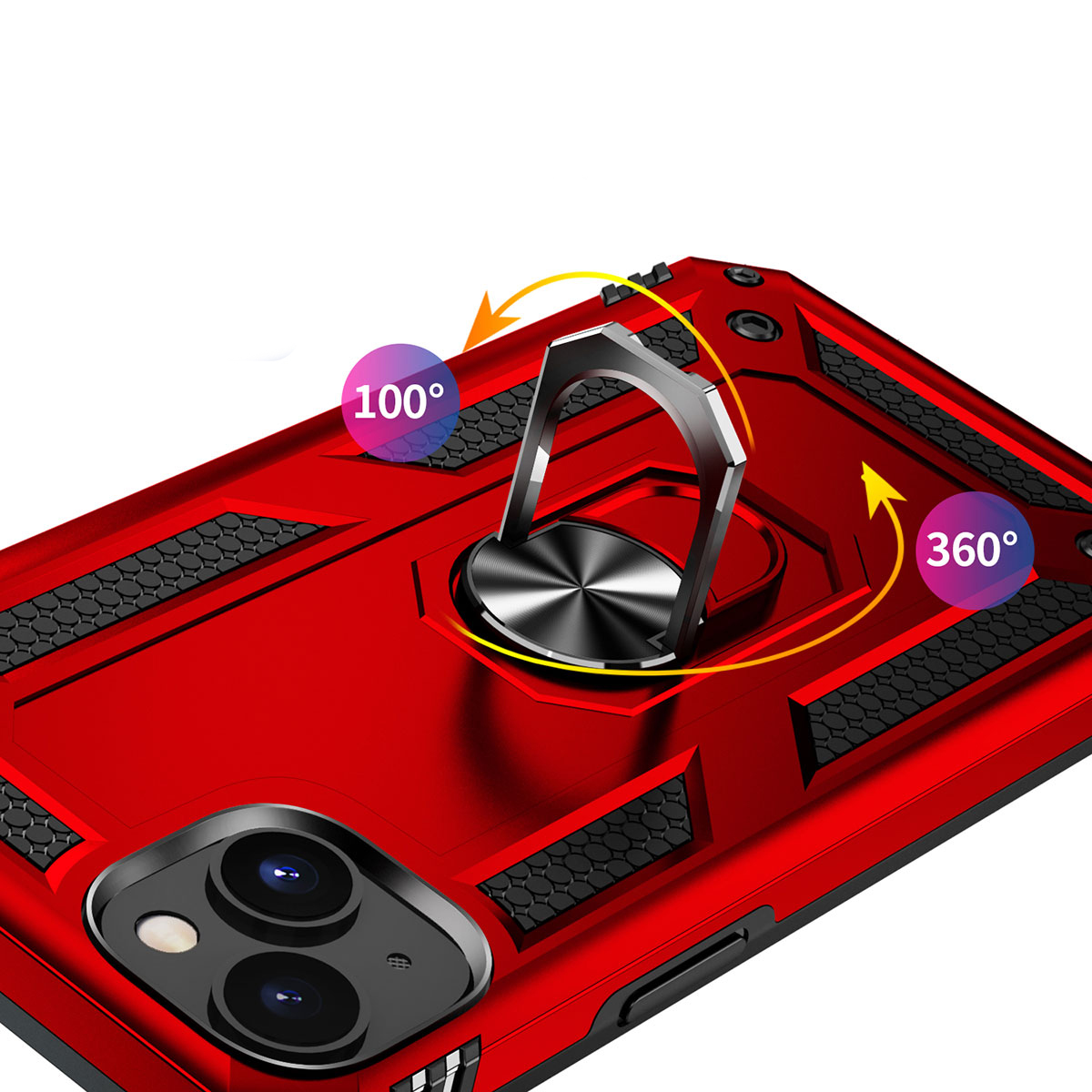 Halka tutuculu kırmızı telefon kılıfı, 100° ve 360° dönebilir.