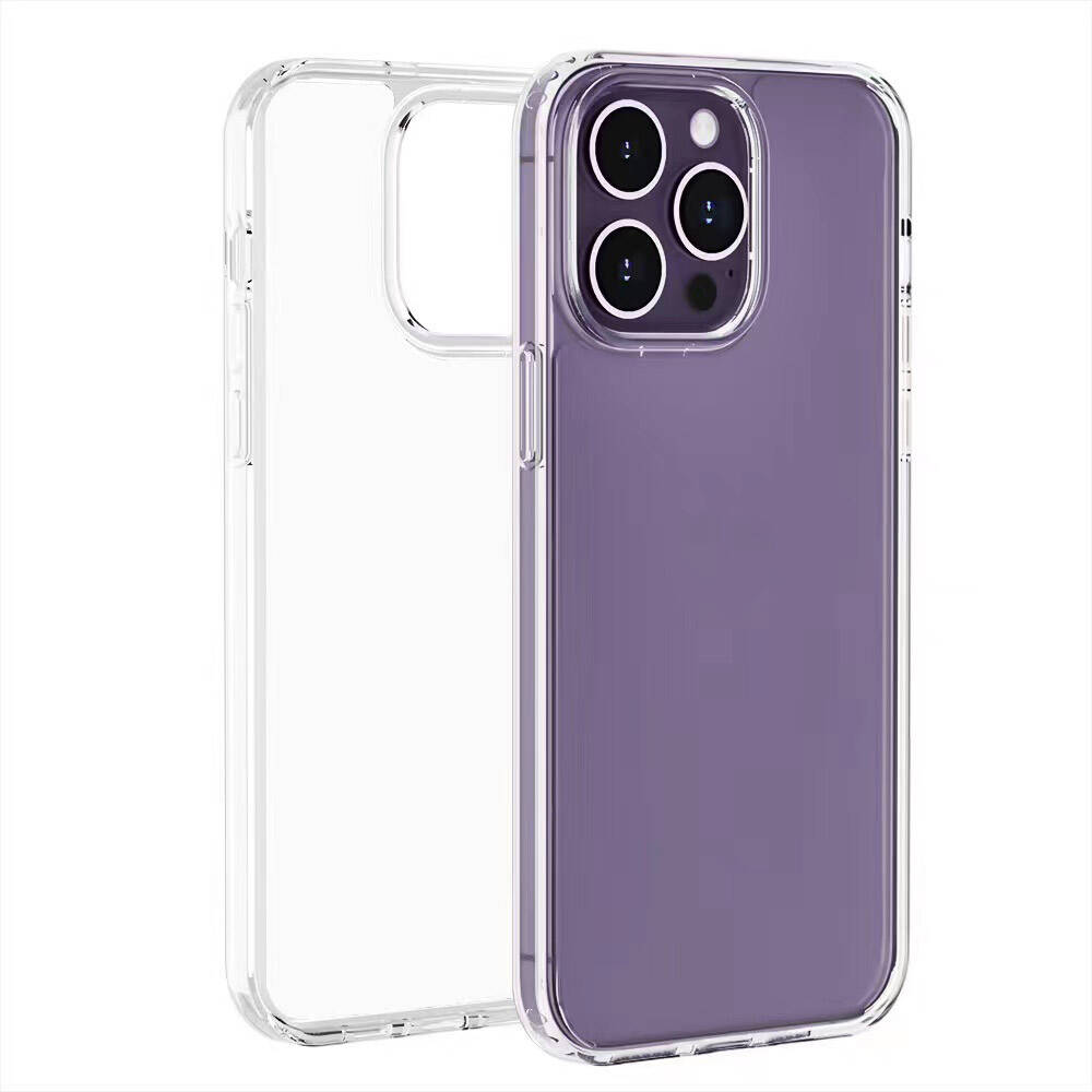 İçinde mor telefon bulunan şeffaf telefon kılıfı.