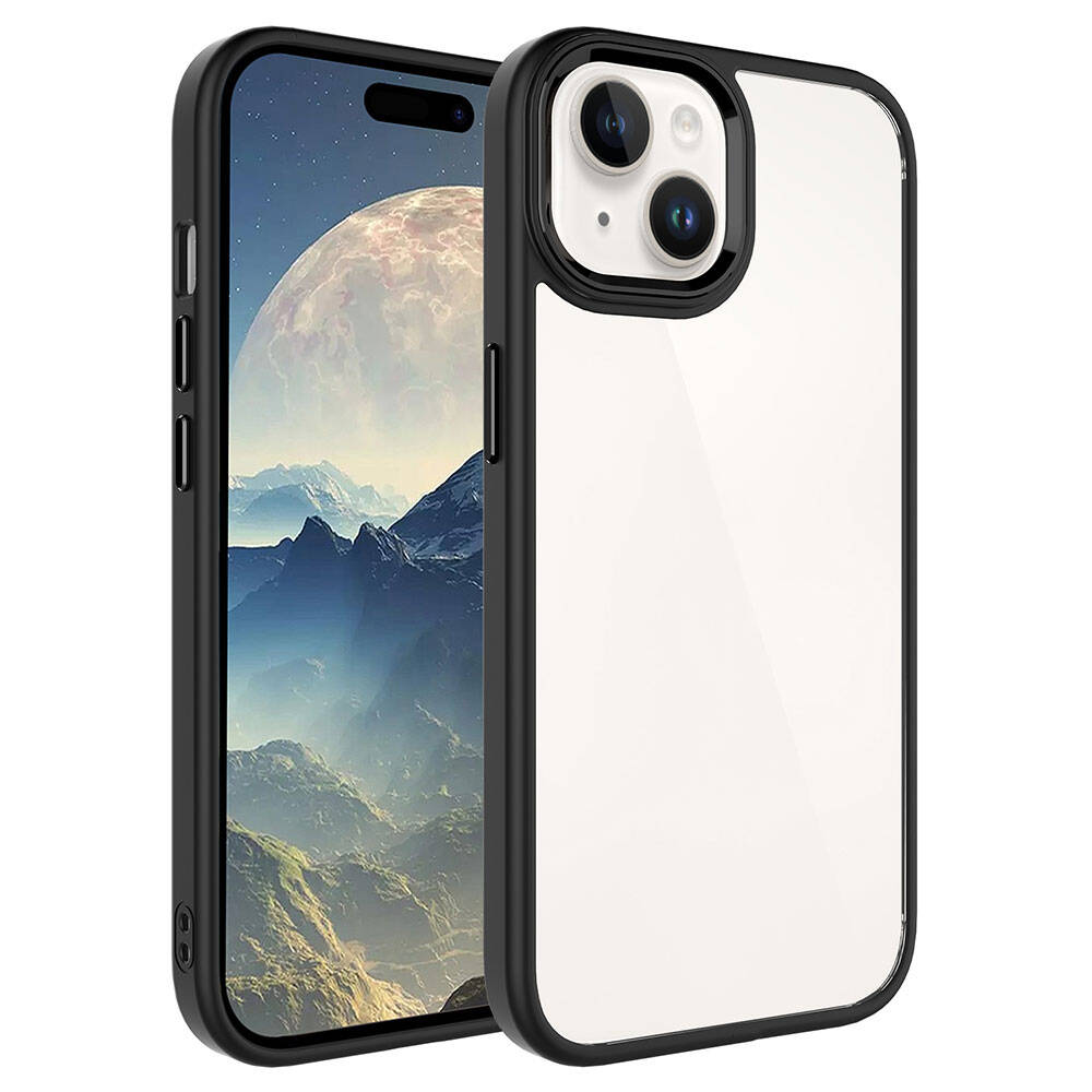Dağ ve ay duvar kağıtlı akıllı telefonu siyah koruyucu çerçeve çevreler.