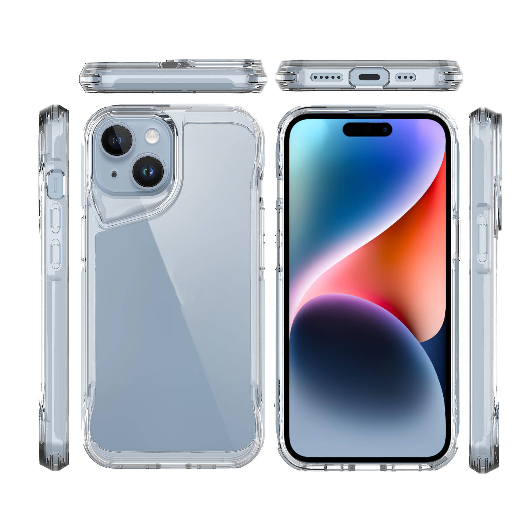 Kamera ve şarj portu için kesiklere sahip şeffaf telefon kılıfı.