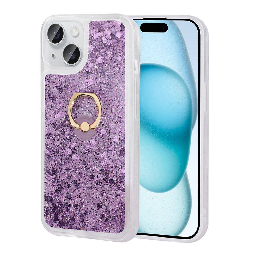 Halkalı tutuculu mor simli telefon kılıfı.