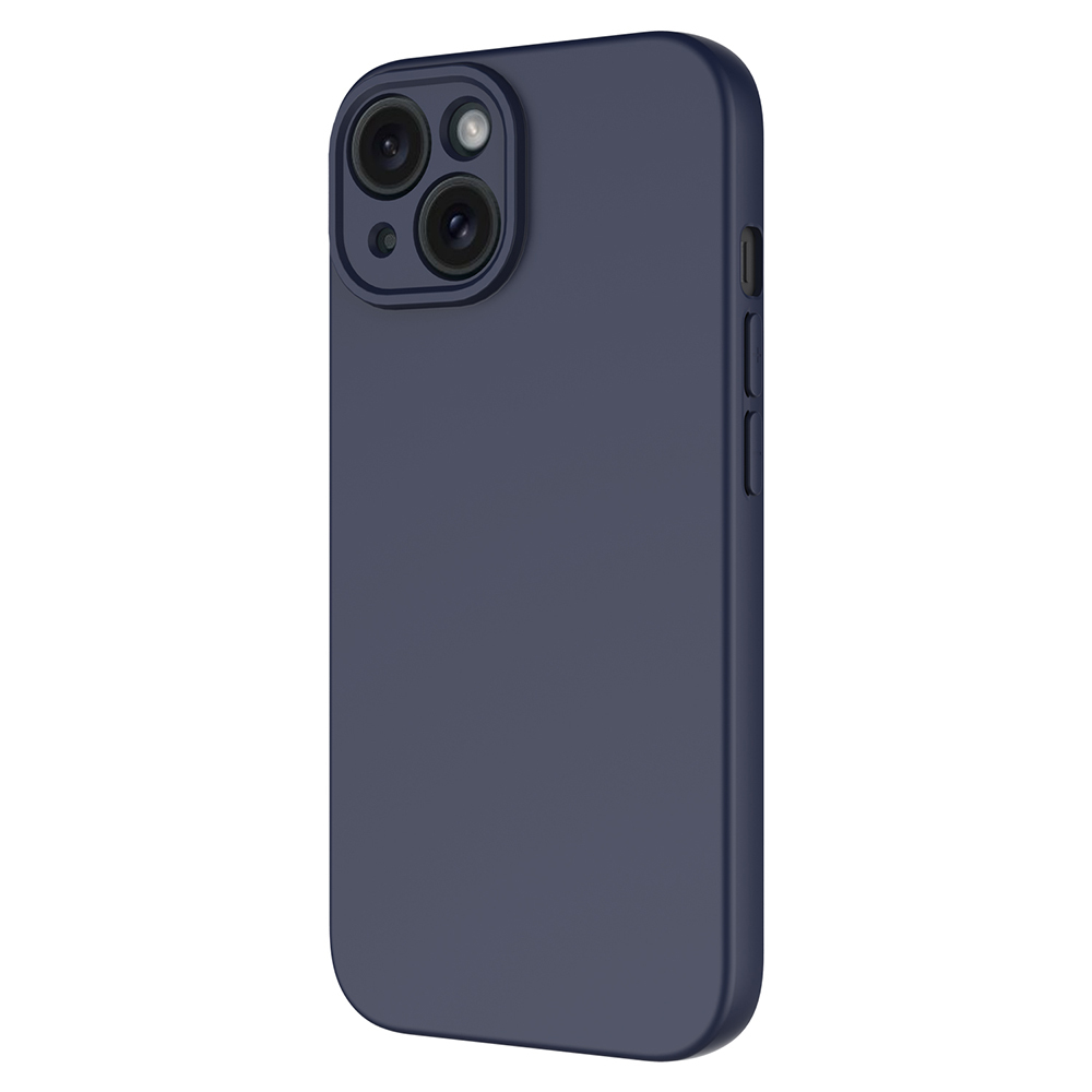Üç kamera lensi ve flaşlı lacivert telefon kılıfı.