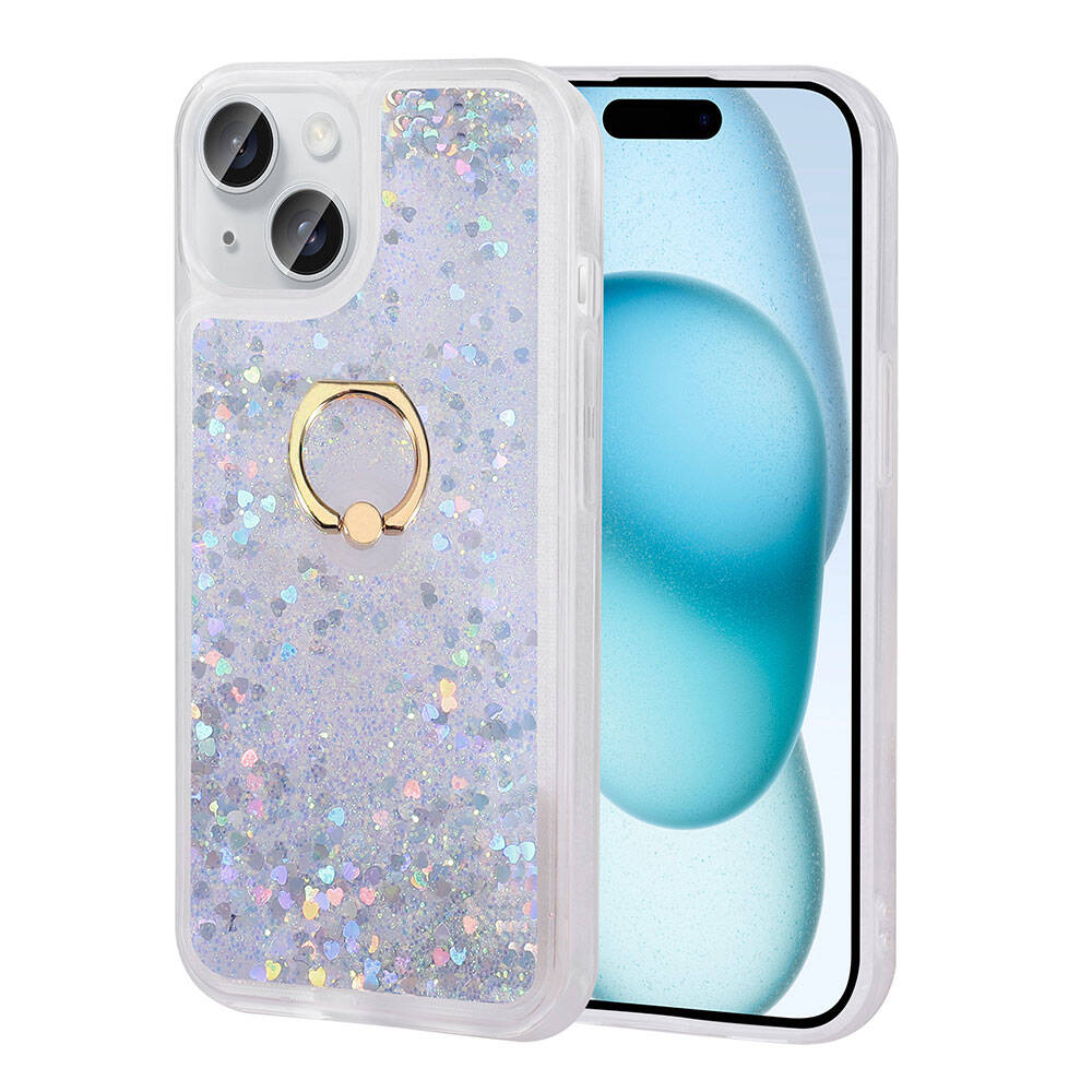 Telefon üzerinde sim ve halka tutuculu şeffaf telefon kılıfı.