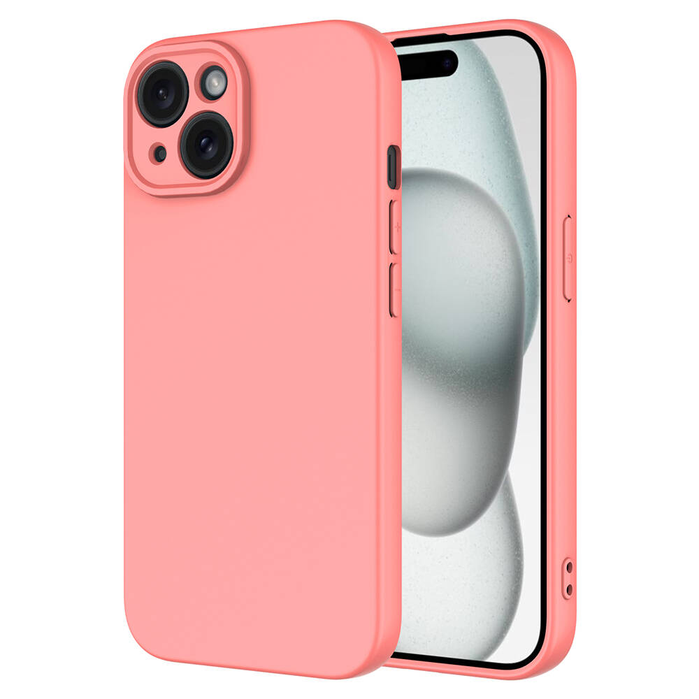 Pembe bir telefon kılıfı bir akıllı telefonun yanında duruyor.