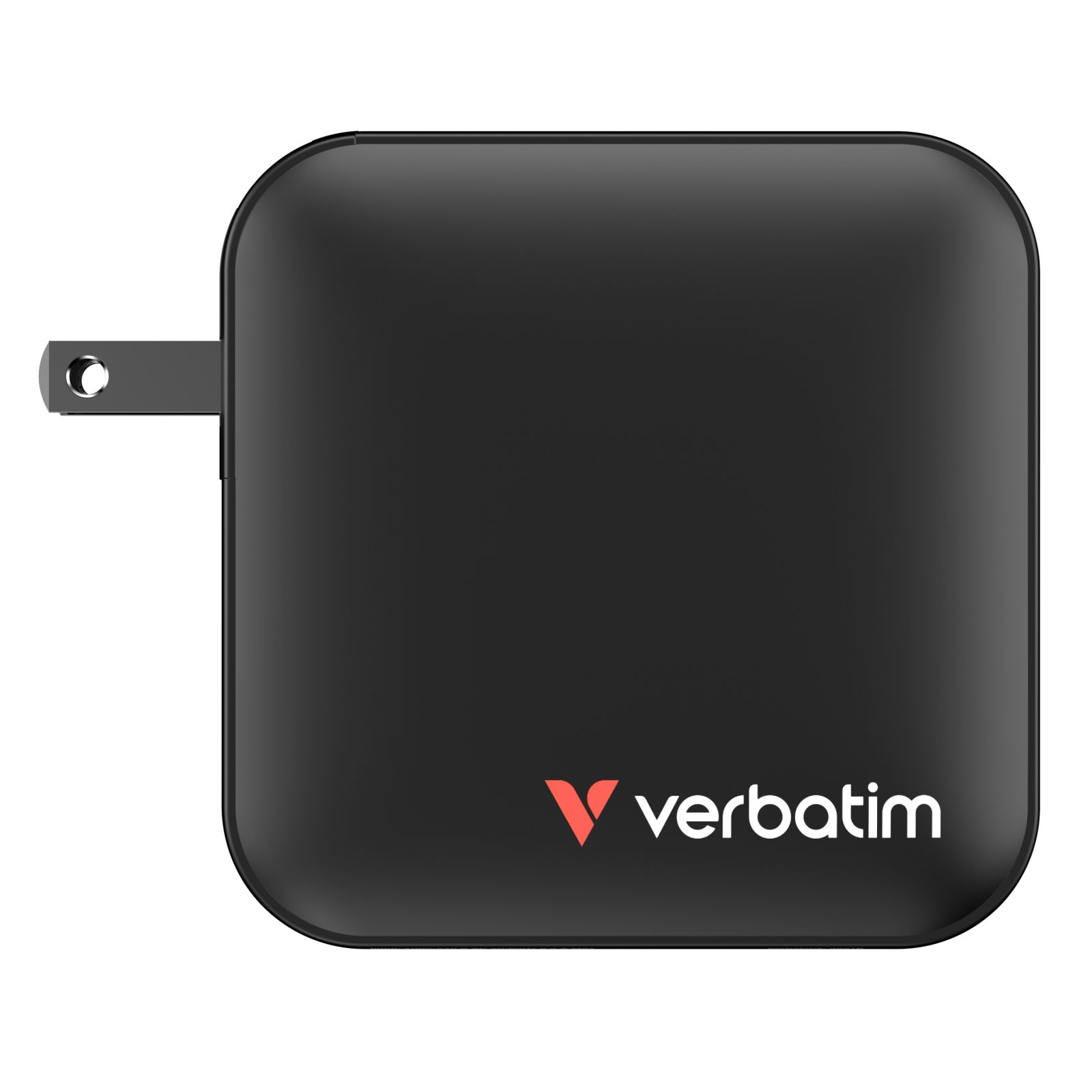 Schwarzer Netzsteckeradapter mit rotem Verbatim-Logo.