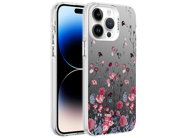 LOPARD iPhone 14 Pro Max Uyumlu Desenli Silver Sert Kapak Çiçek Telefon Kılıfı Çok Renkli