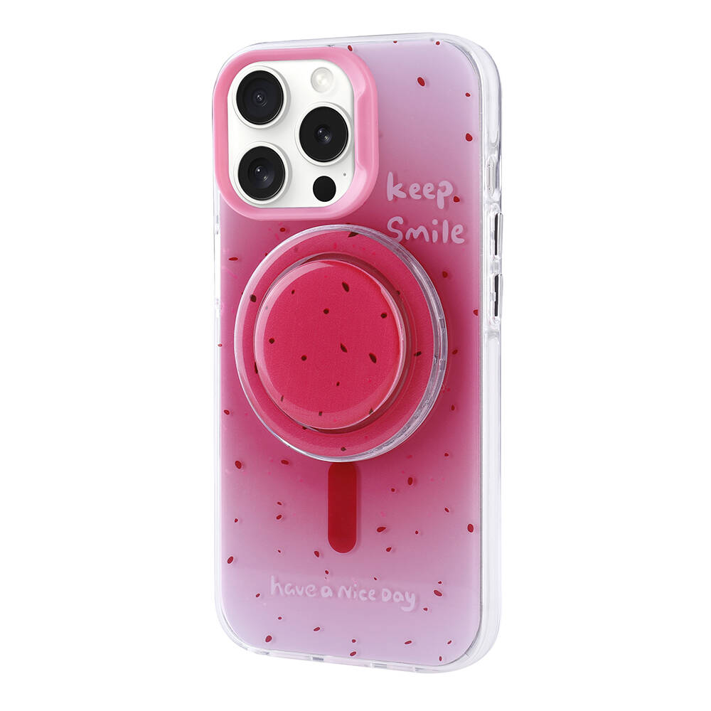 Sevimli dondurma tasarımlı ve yazılı pembe telefon kılıfı.