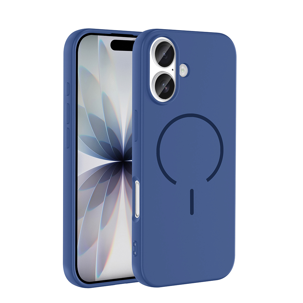 Kamera için dairesel kesimli mavi bir telefon kılıfı gösterilmektedir.