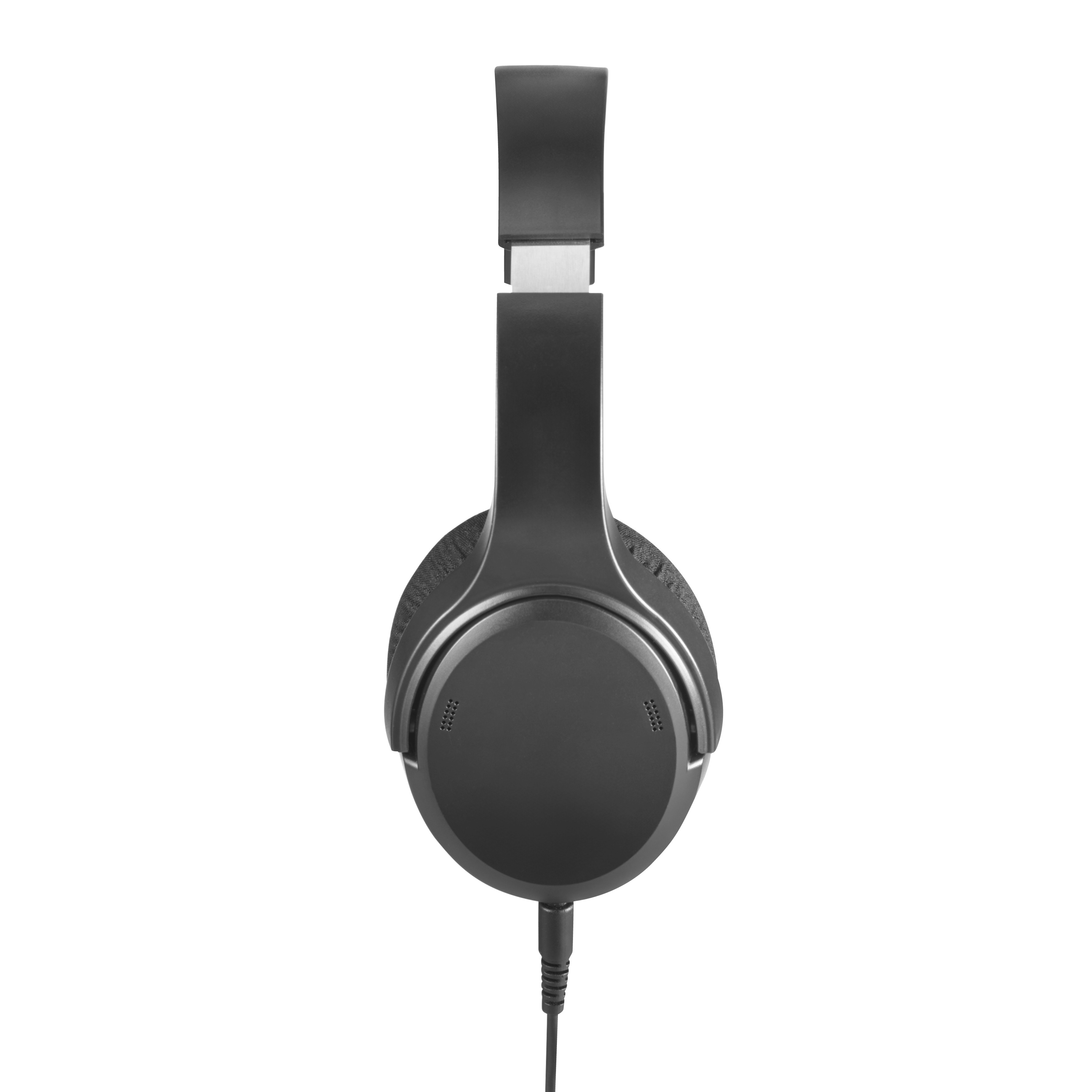 Casque noir filaire sur fond blanc.