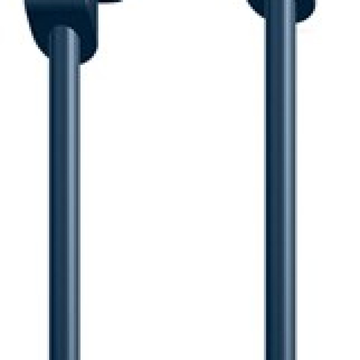 Zwei dunkelblaue Stangen, die an einem weißen Hintergrund befestigt sind.