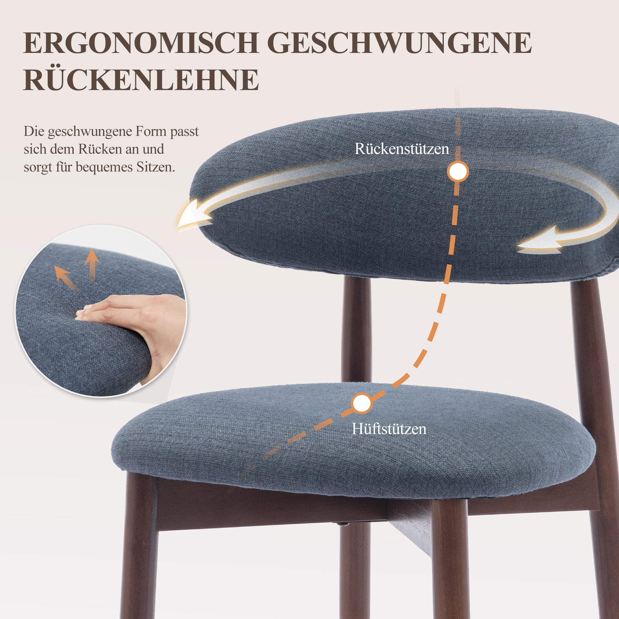 Ergonomische Rückenlehne mit detaillierter Darstellung der Rücken- und Hüftstützen.
