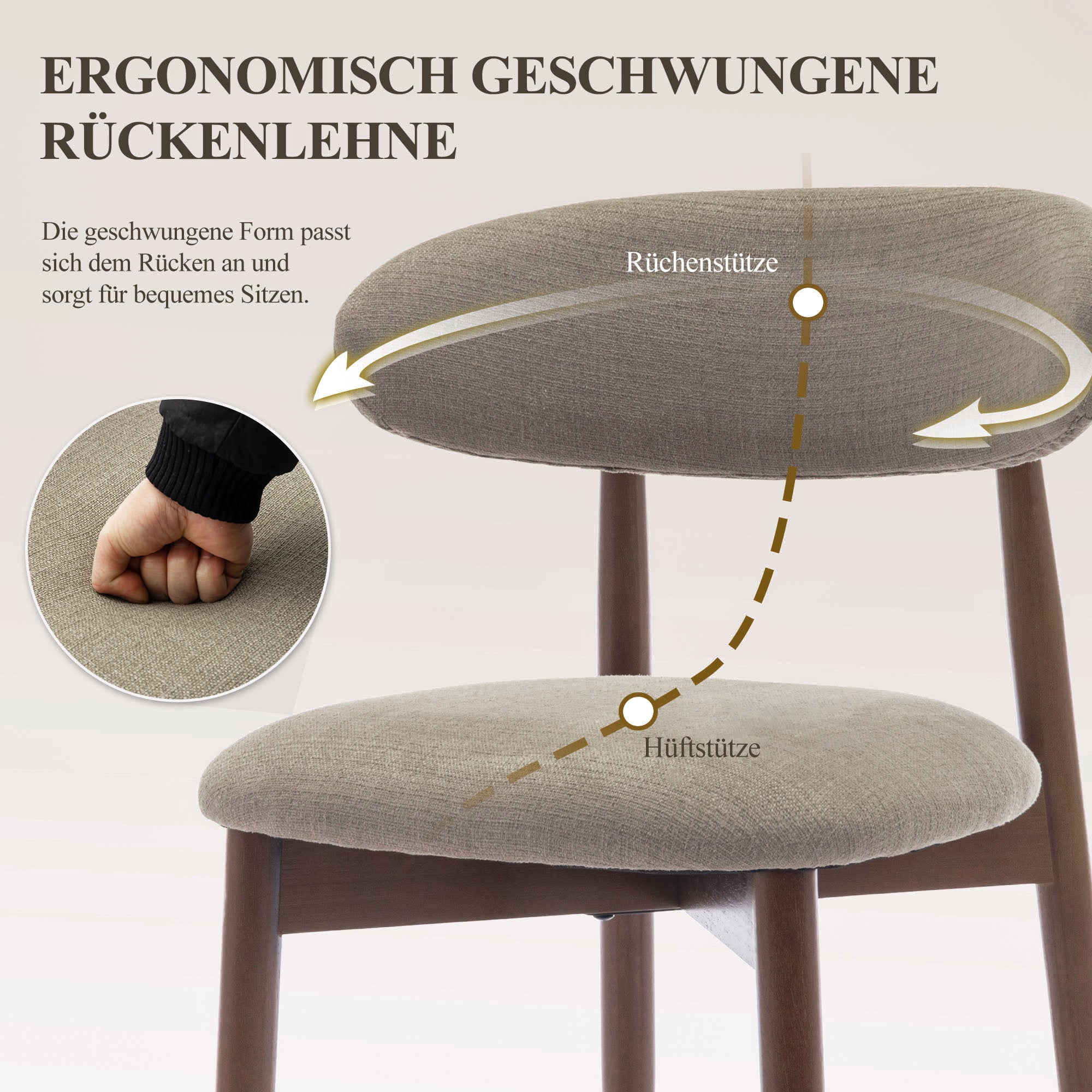 Ergonomische Rückenlehne mit Lordosen- und Hüftstütze, Stoffbezug.