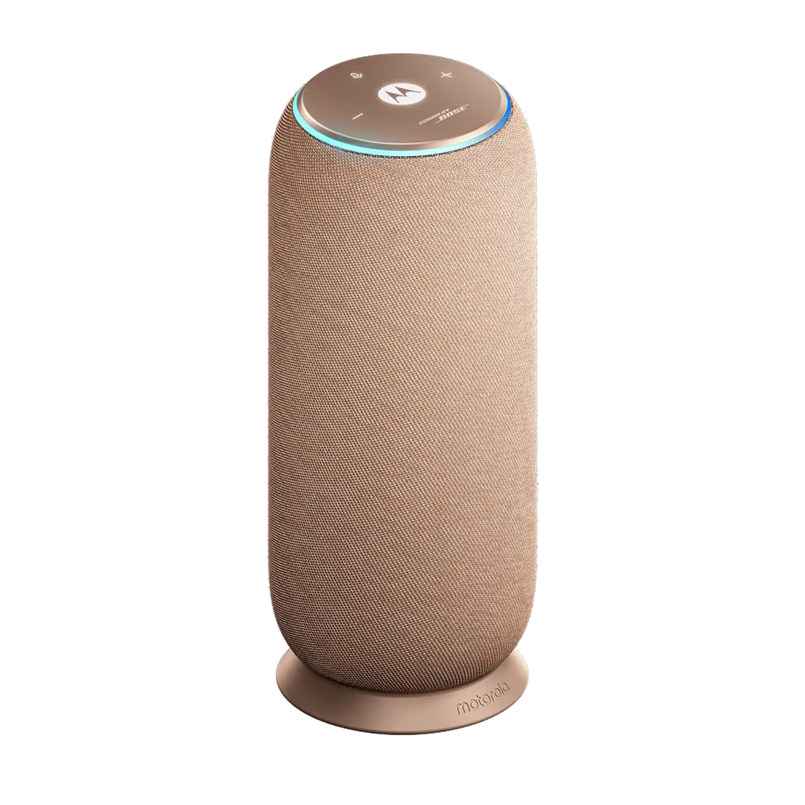 Altoparlante Motorola beige con luce LED blu e logo Bose.