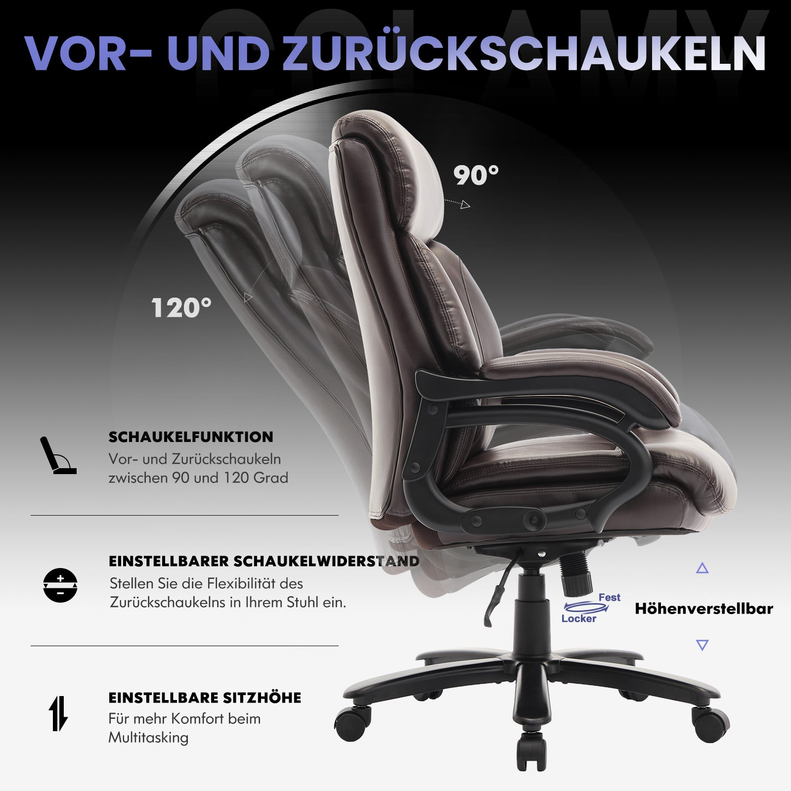 COLAMY Chefsessel mit verstellbaren Armlehnen Bürostuhl