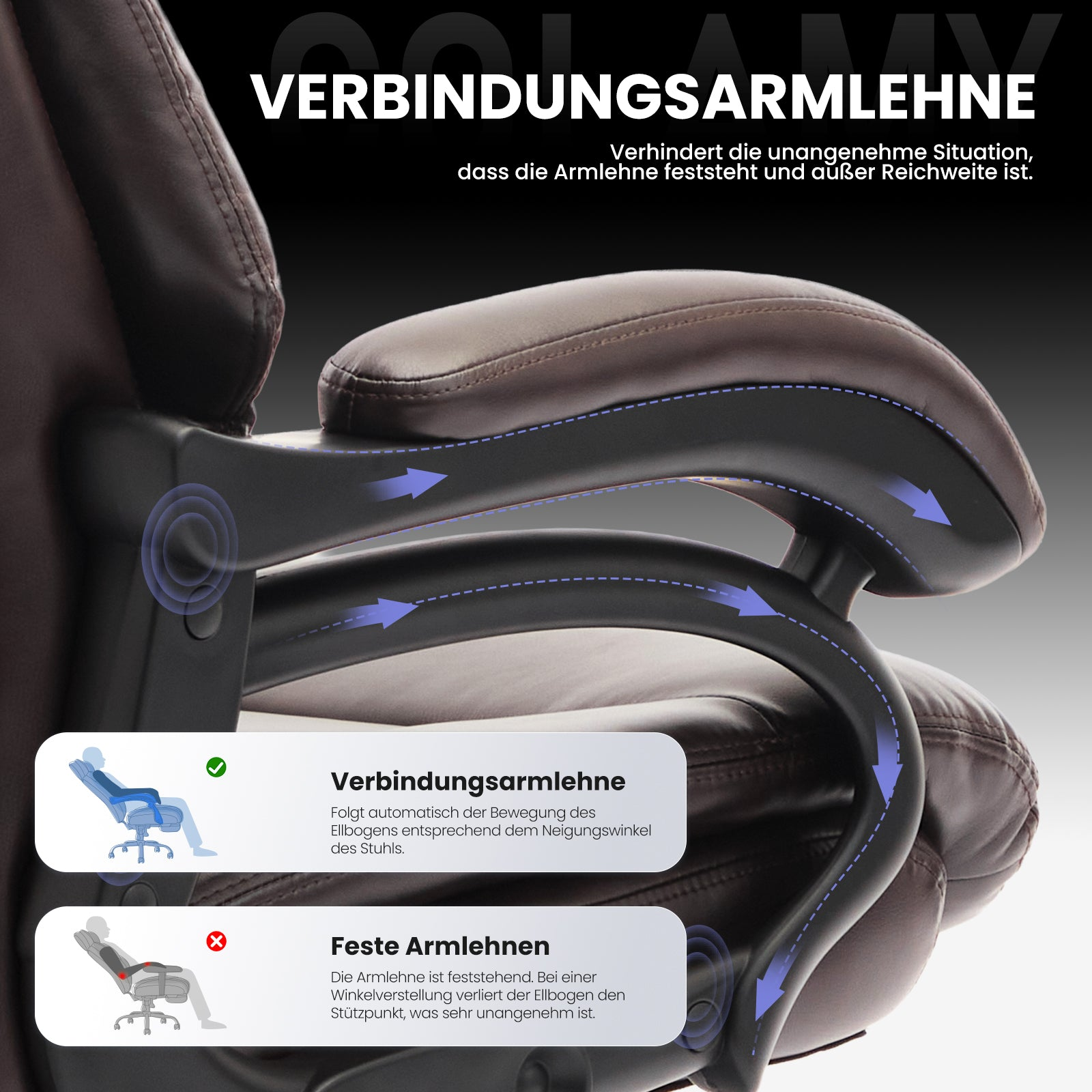 COLAMY Chefsessel mit verstellbaren Armlehnen Bürostuhl