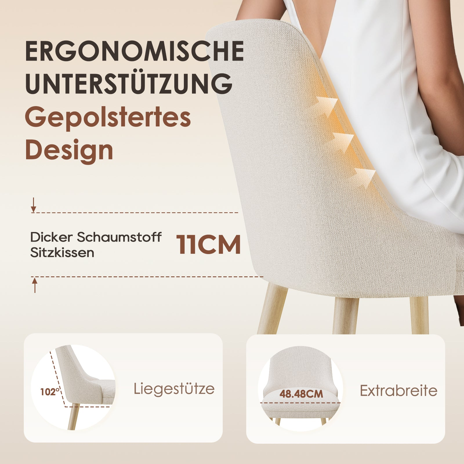 Ergonomische Stütze, gepolstertes Design, 11cm dicke Sitzkissen.