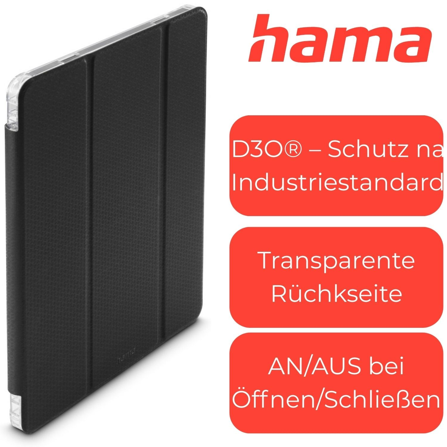 Czarna obudowa tabletu z przezroczystą krawędzią i logo Hama.