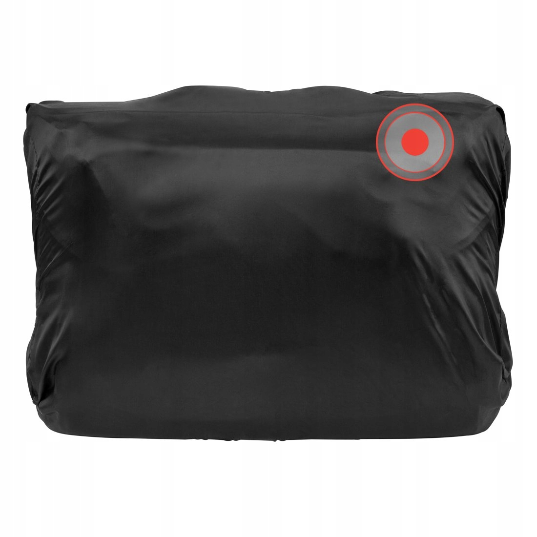 Schwarze Tasche mit roten Zielmarkierungen oben rechts.