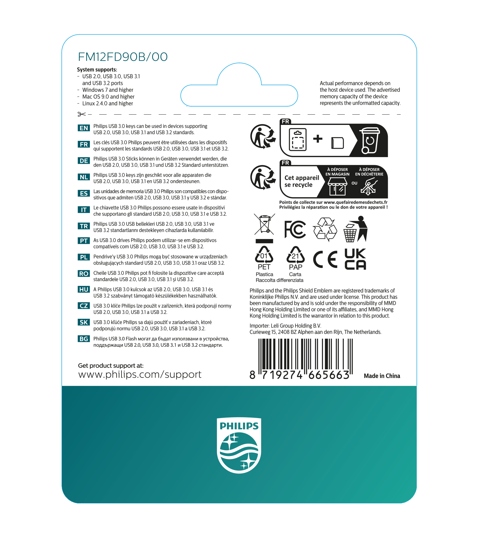 Philips USB 3.0 Schlüssel sind mit Geräten kompatibel, die USB 2.0, 3.0, 3.1 und 3.2 unterstützen.