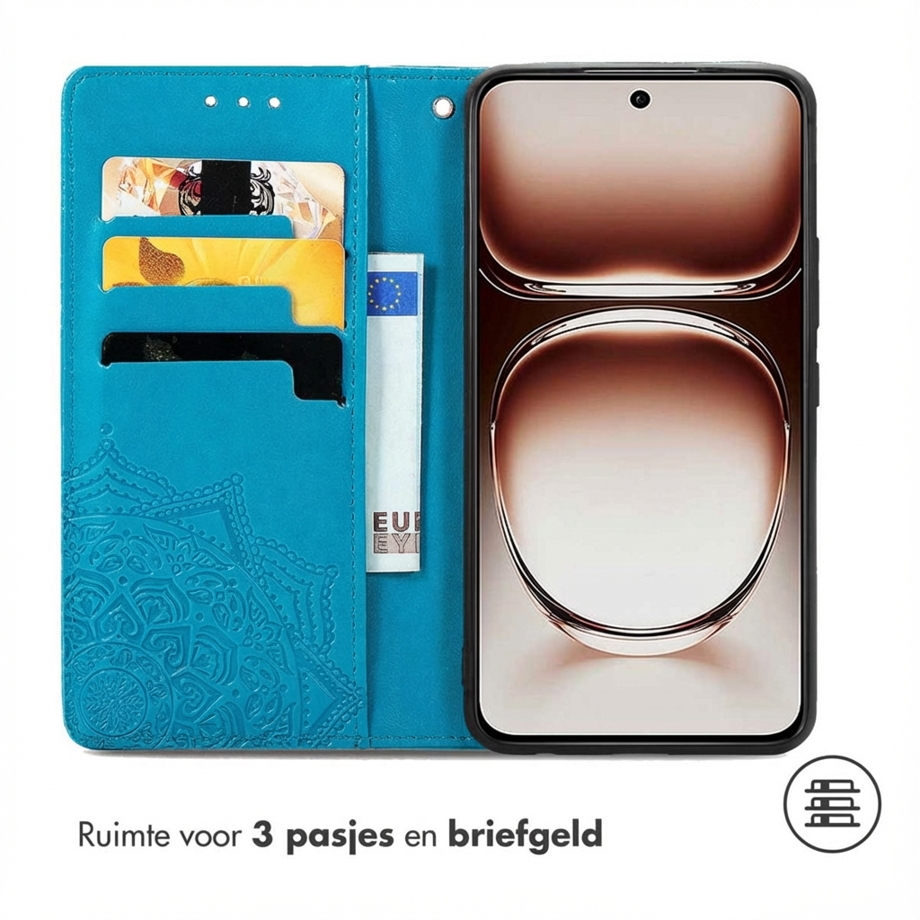 Blauw telefoonhoesje portemonnee met kaartsleuven en biljetvak.
