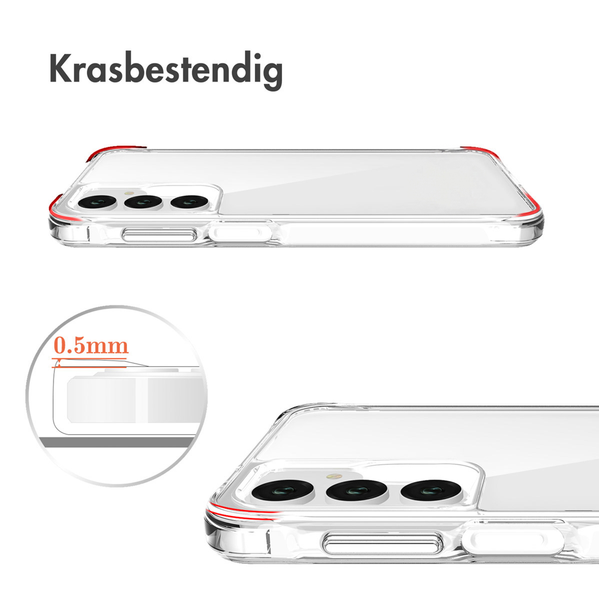Coque de téléphone résistante aux rayures avec coins rouges.