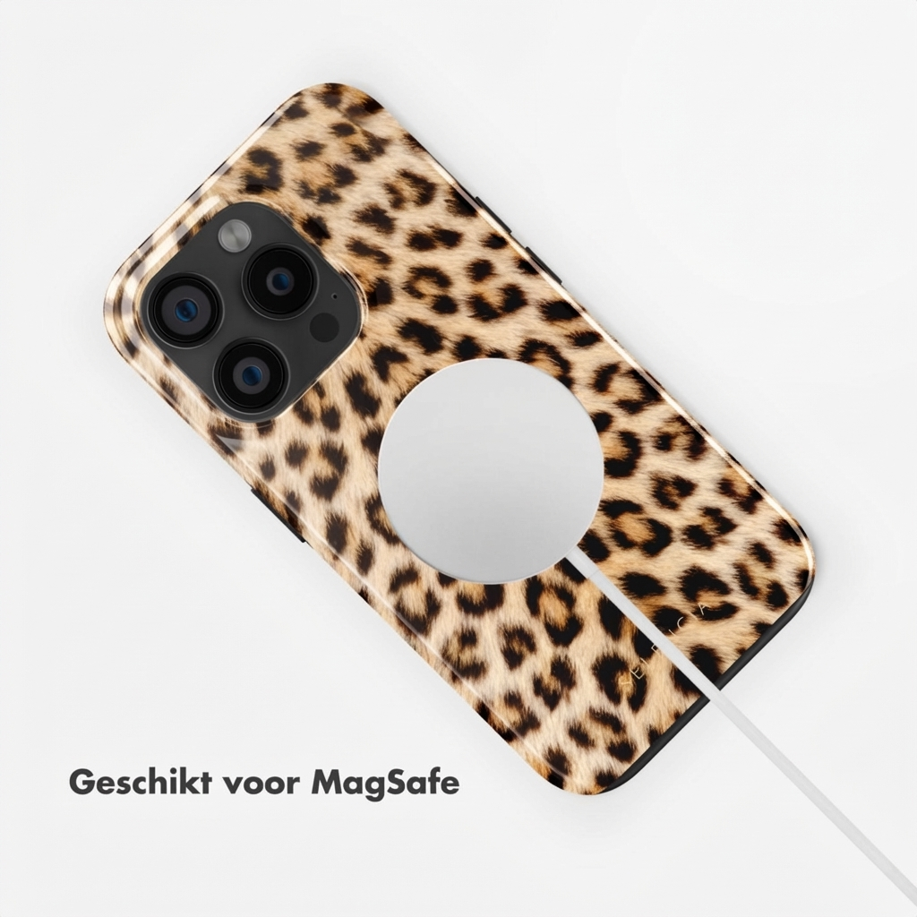 Coque de téléphone léopard avec cercle MagSafe et câble