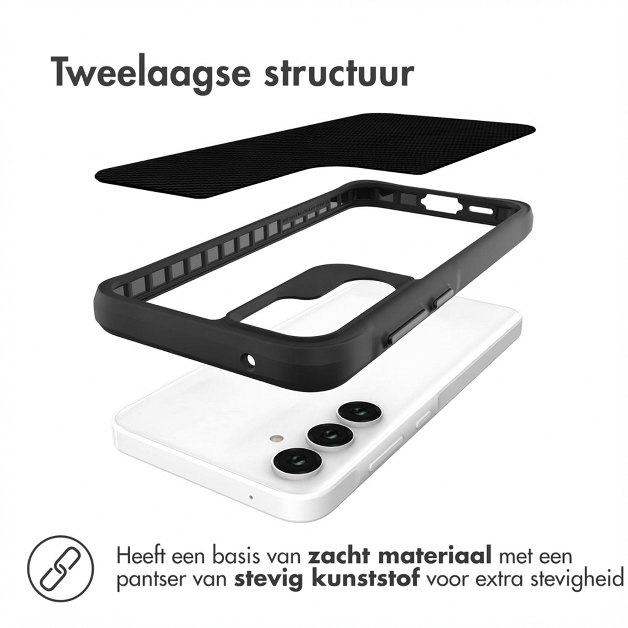 Structure à deux couches: base souple, coque dure. Téléphone.