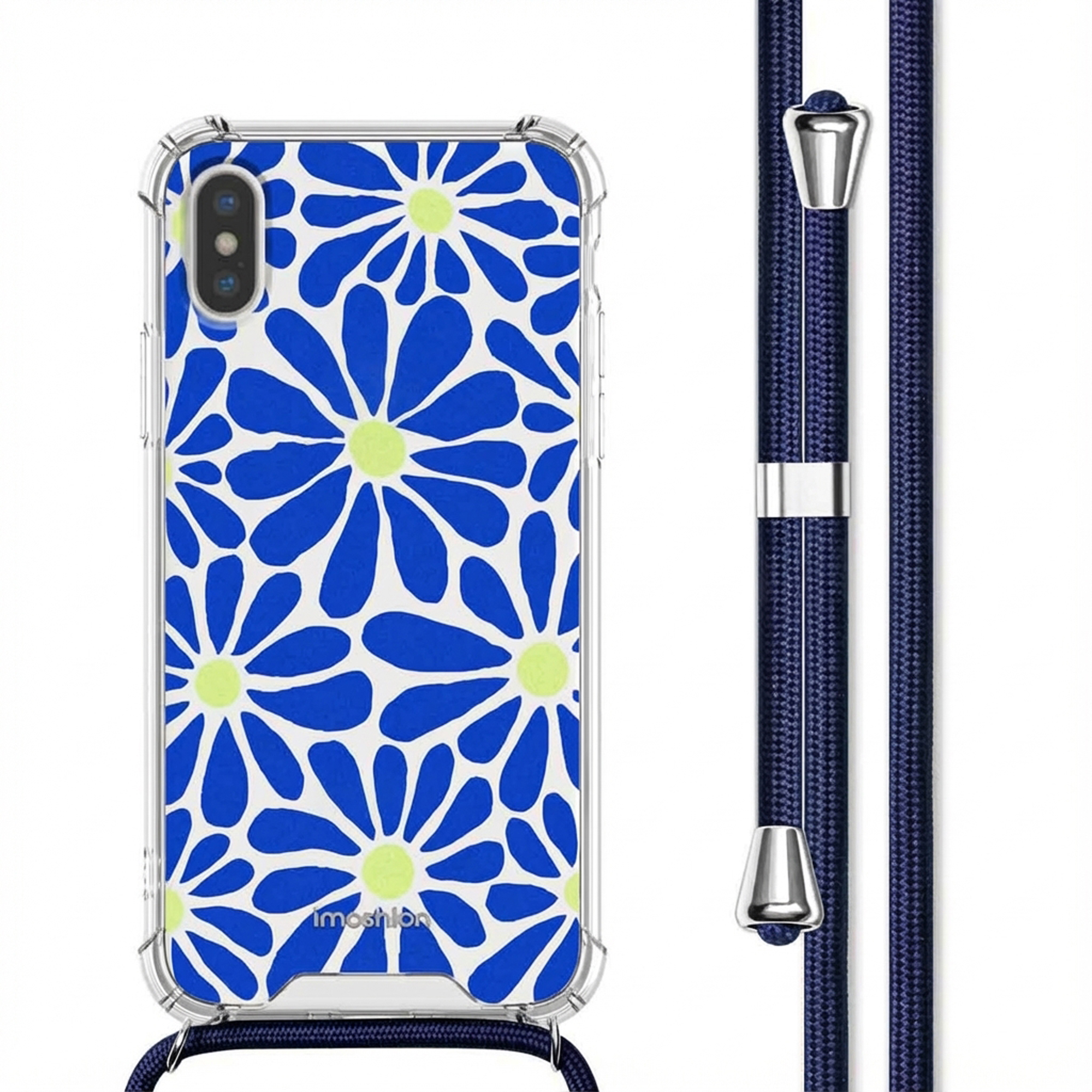 Transparante hoes met blauw bloemenpatroon en koord.