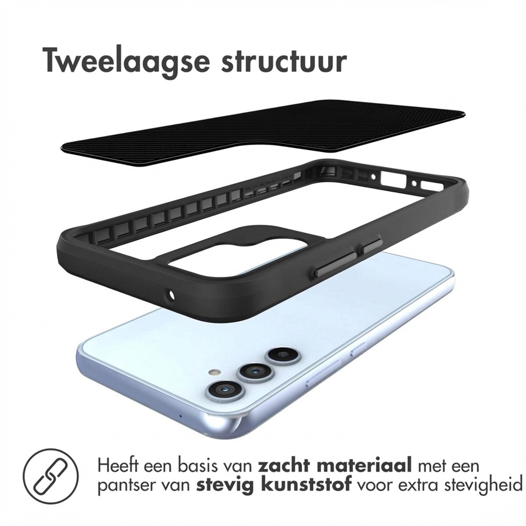 Twee lagen: Zwarte beschermende hoes over een smartphone.