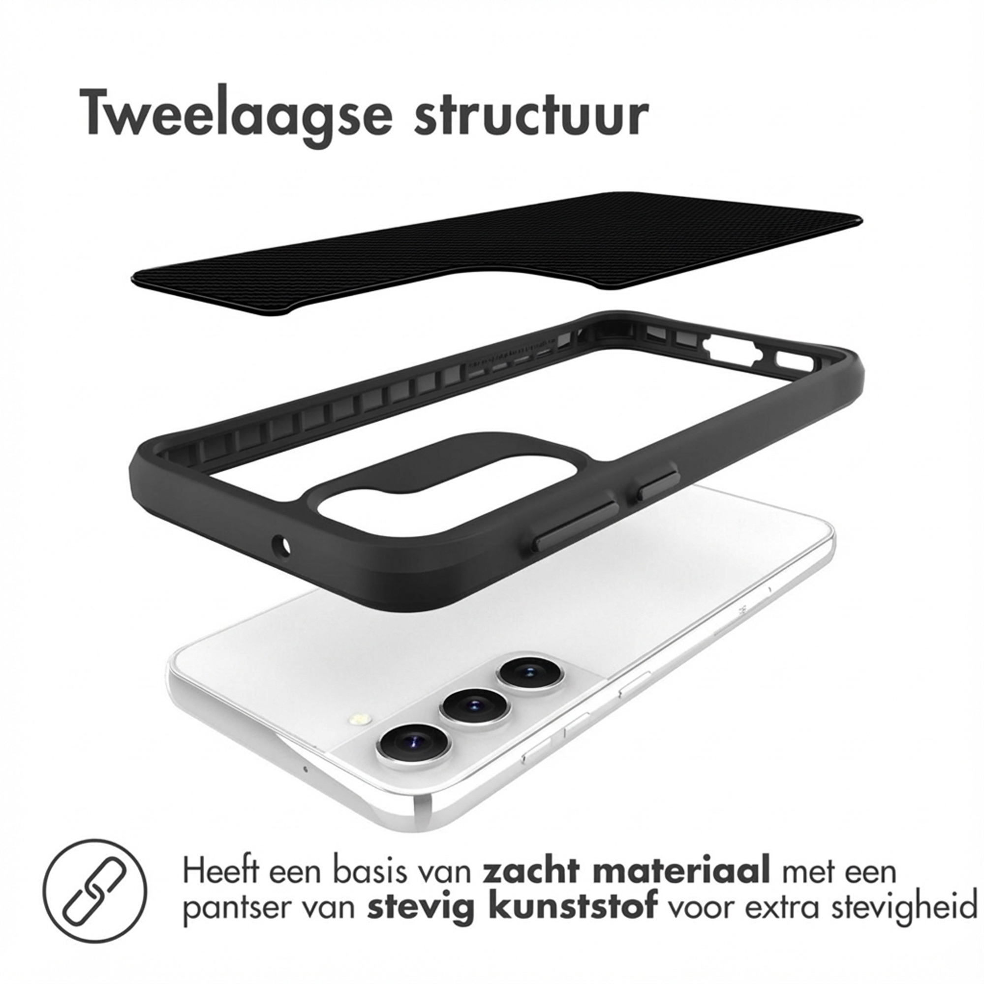 Tweelaagse structuur: Zachte basis met stevig kunststof pantser.
