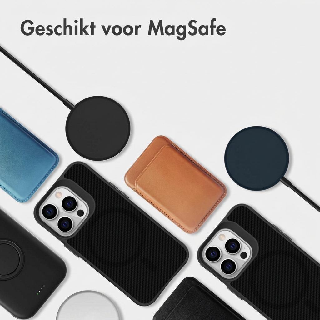 iPhone-hoesjes en MagSafe-laders in verschillende kleuren.