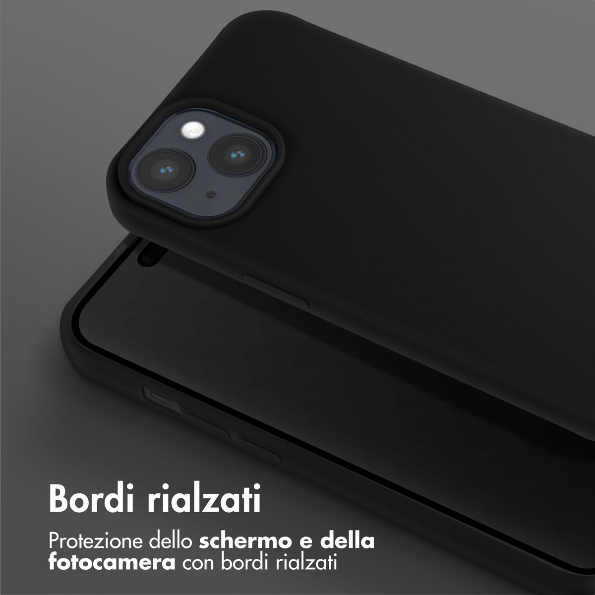 Black phone case showing two cameras and raised edges.