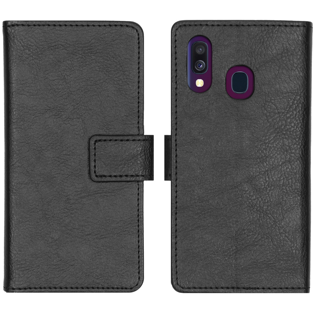 Étui portefeuille noir pour téléphone avec découpe caméra et fermeture