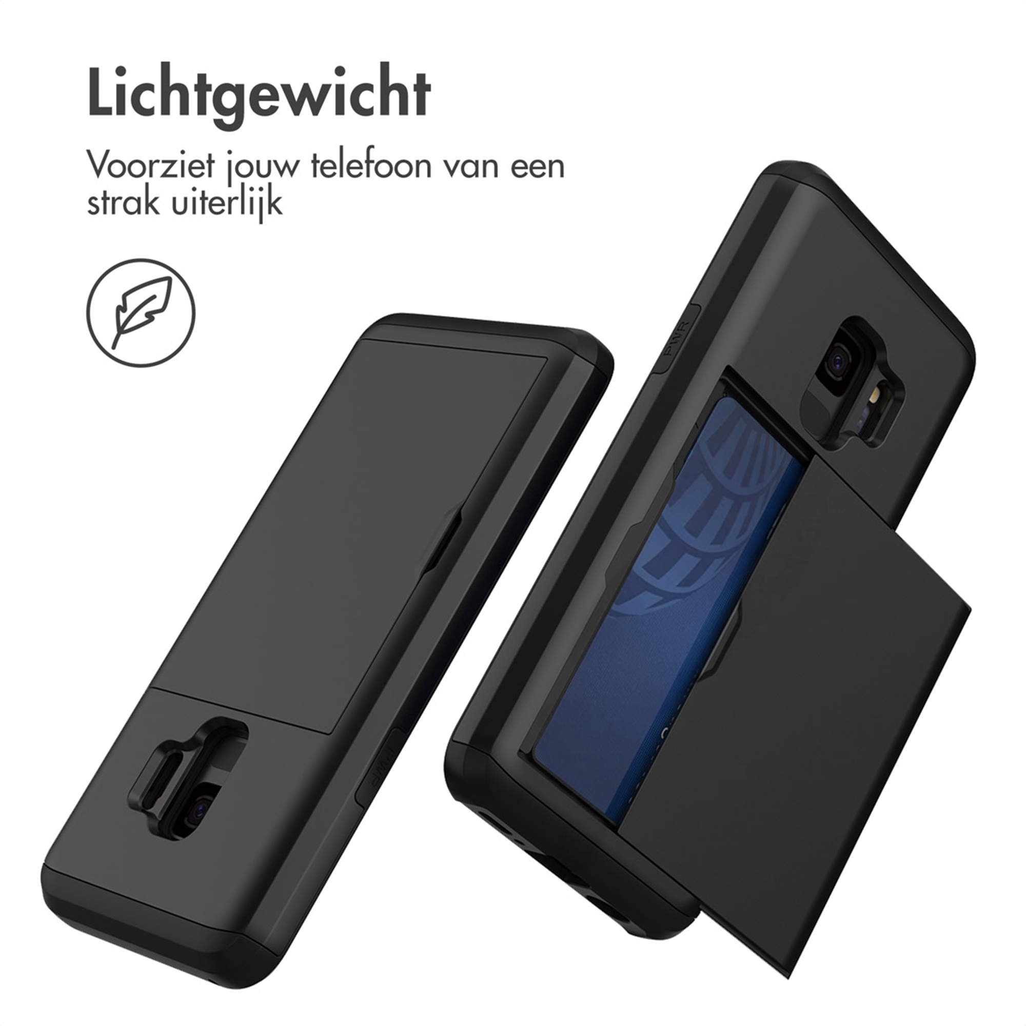 Coque de téléphone noire avec fente pour carte, offrant un look épuré.