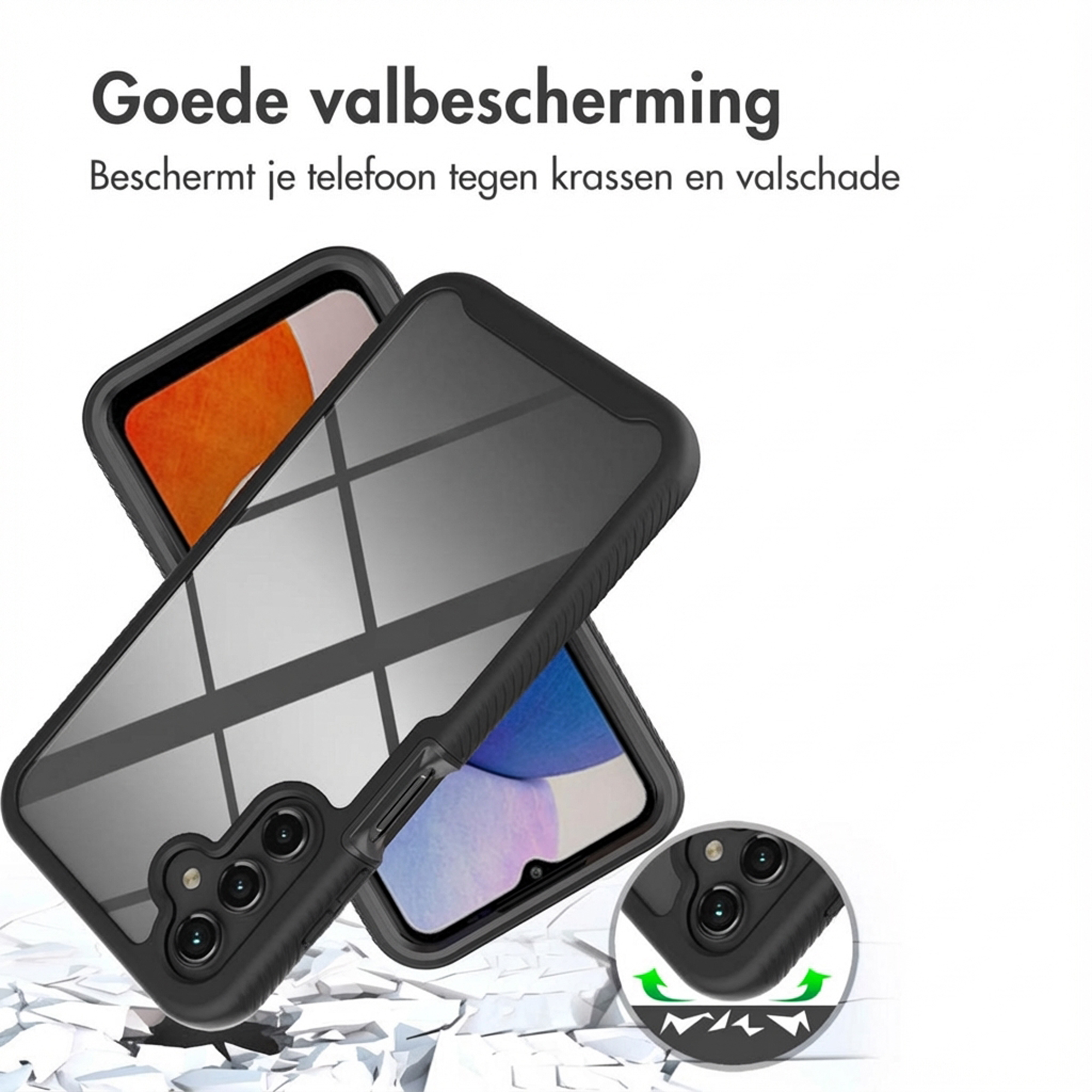 Schwarze Hülle mit transparentem Rücken, die ein Telefon schützt.