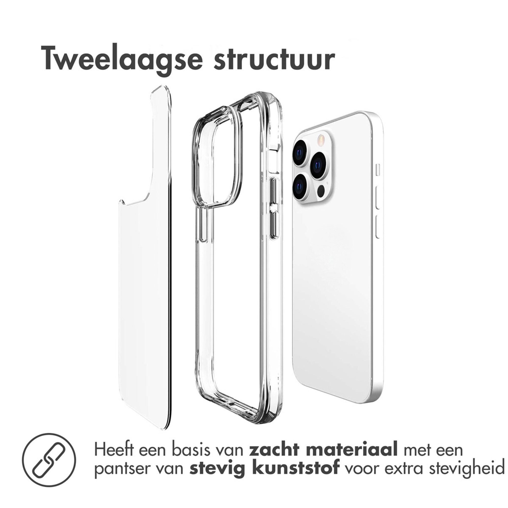 Tweelaagse structuur: Zacht materiaal met stevig kunststof pantser.